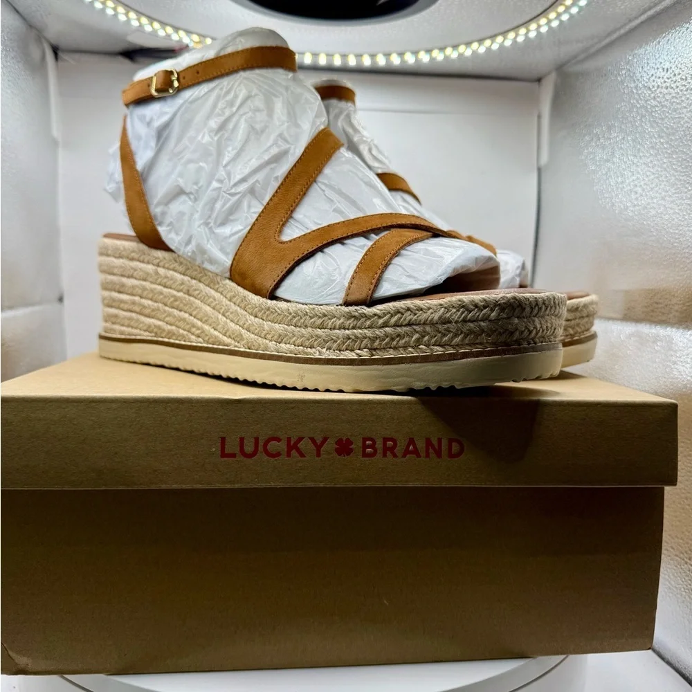 Lucky Brand LK-Carolie‎ Platform Espadrille Sandals Brown Nubuck Size 11